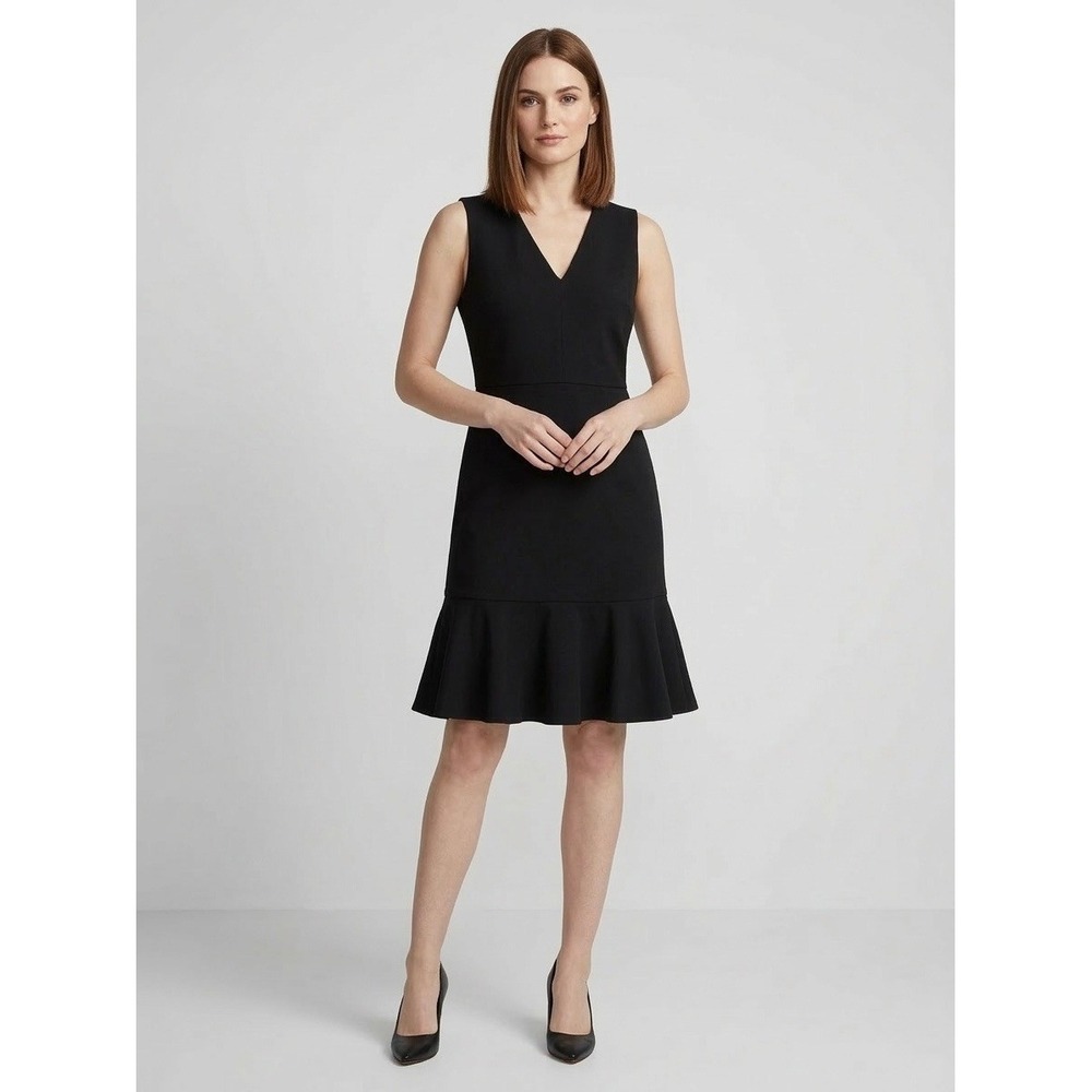J.Crew 365 Black V-Neck Flounce Hem Sleeveless Dress 12 New J0785